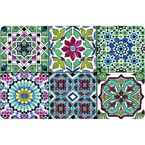 Abwischbare Wachstuchtischdecke im Set, Modell Rio Faroso, mit bunten orientalischen Mustern.