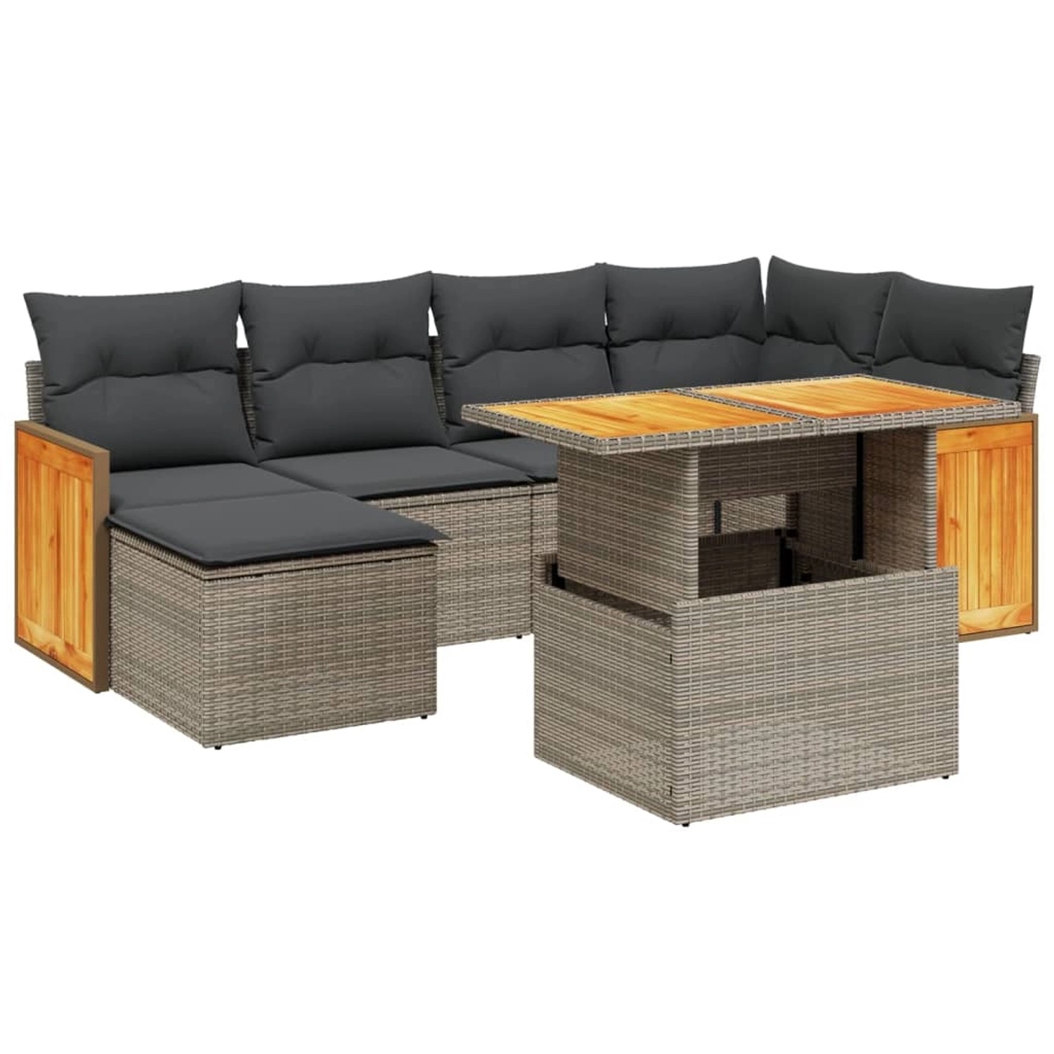 vidaXL 7-Tlg Garten-Sofagarnitur mit Kissen Grau Poly Rattan 3274063 günstig online kaufen