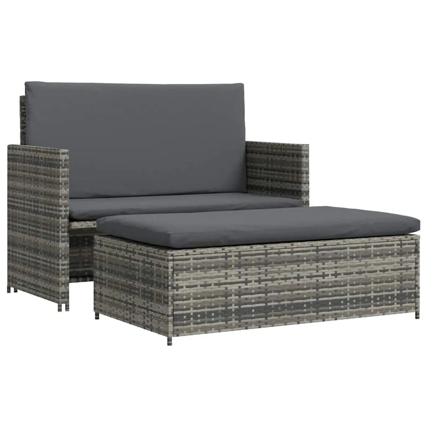 vidaXL 2-Tlg Garten-Lounge-Set mit Auflagen Poly Rattan Grau 44483
