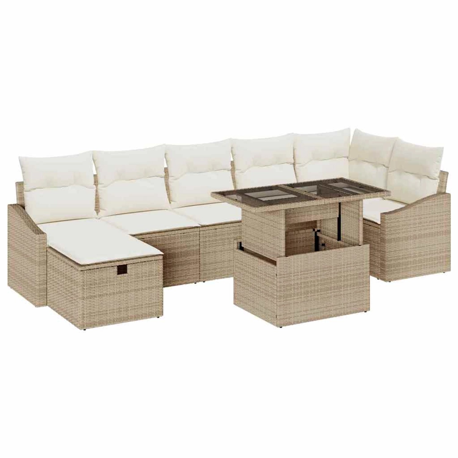 vidaXL Garten-Sofa-Set mit Kissen mit Speicher 8-Tlg Beige Poly Rattan 3359 günstig online kaufen