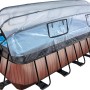 EXIT Wood Pool, 540x250x122cm, braun, mit Abdeckung. Stahlrahmenpool mit Holzoptik und transparenter Poolabdeckung.