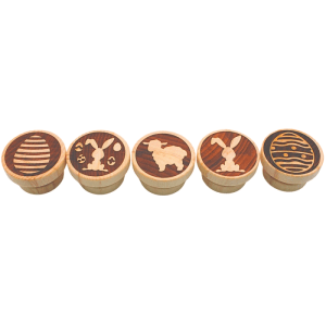5er Set Holzstempel mit Ostermotiven: Hase, Schaf, Ostereier. Ideal für Teig, Kekse & Basteln. Küchenausstattung.