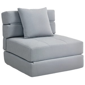 Hellgrauer HOMCOM Schlafsessel aus Polybaumwolle mit Kissen, als Loungesessel oder Gästebett nutzbar.