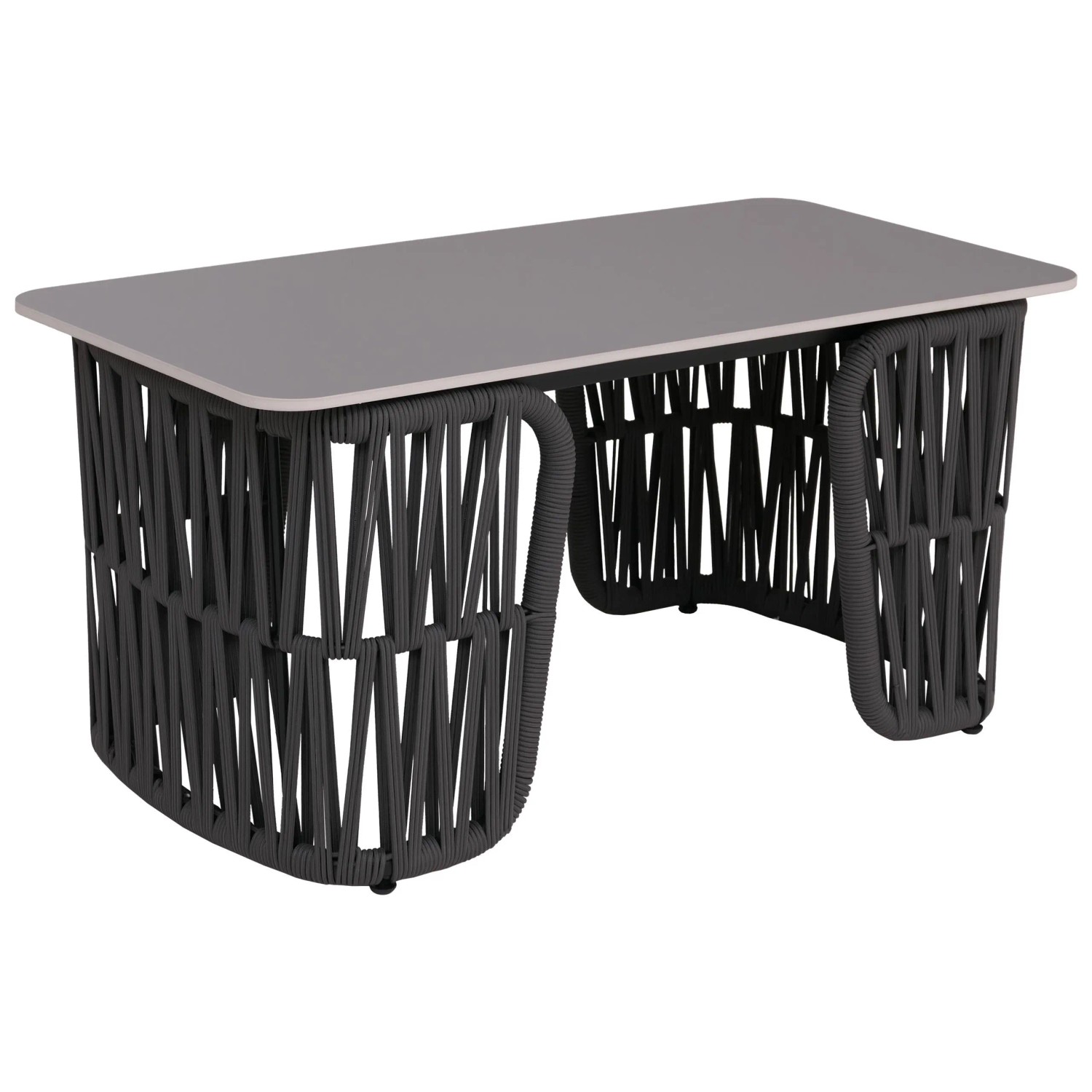 MCW Loungetisch P90 Seilgeflecht Sinterstein 43x90x45cm Anthrazit Platte Grau