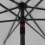 Detailaufnahme: Doppler Marktschirm MyZone hellgrau, Blick von unten auf Mast und Streben.