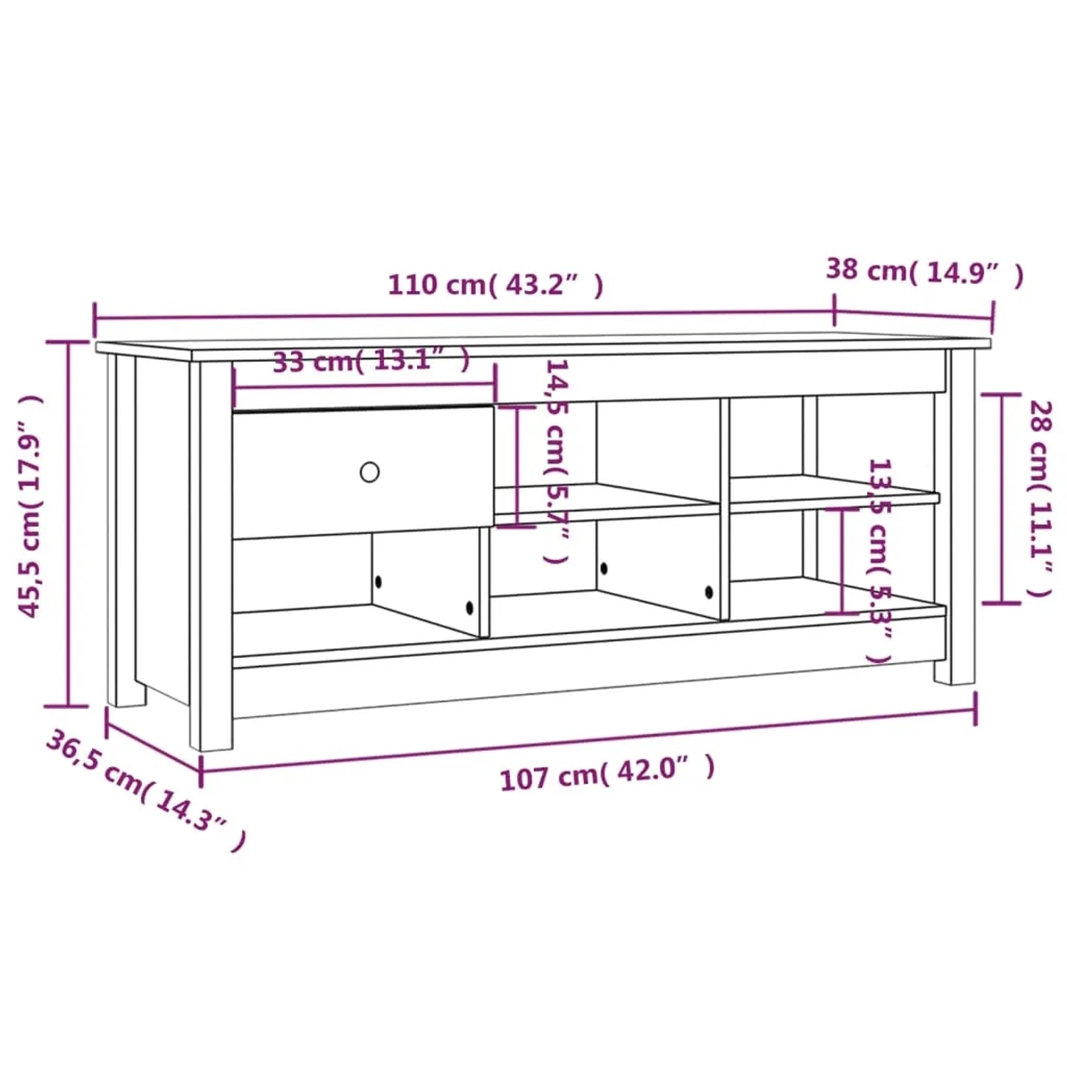 vidaXL Schuhschrank Weiß 110x38x45,5 cm Massivholz Kiefer 814595_10