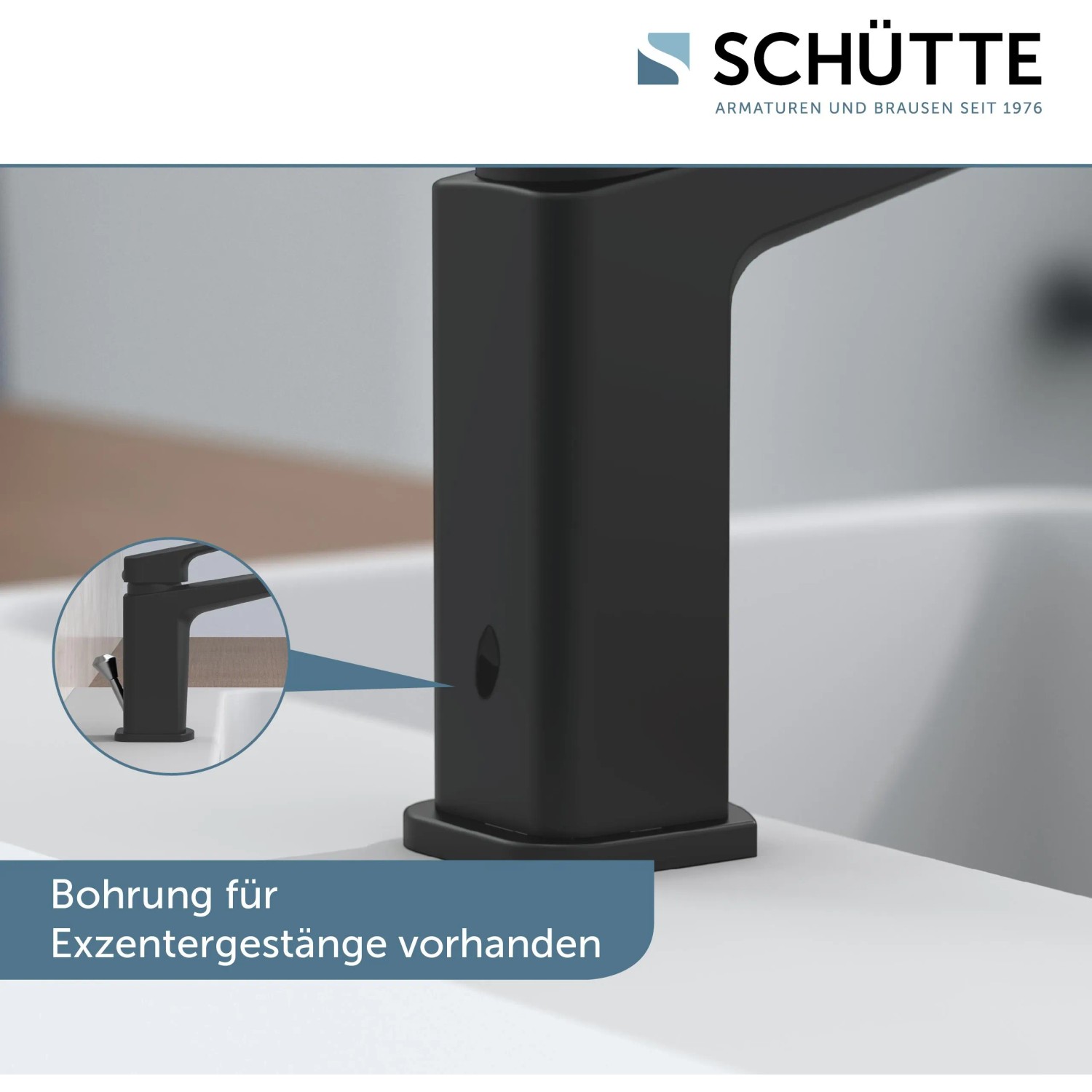 Schütte Waschtischarmatur Raven, schwarz-matte Armatur für Waschbecken mit Exzentergarnitur.