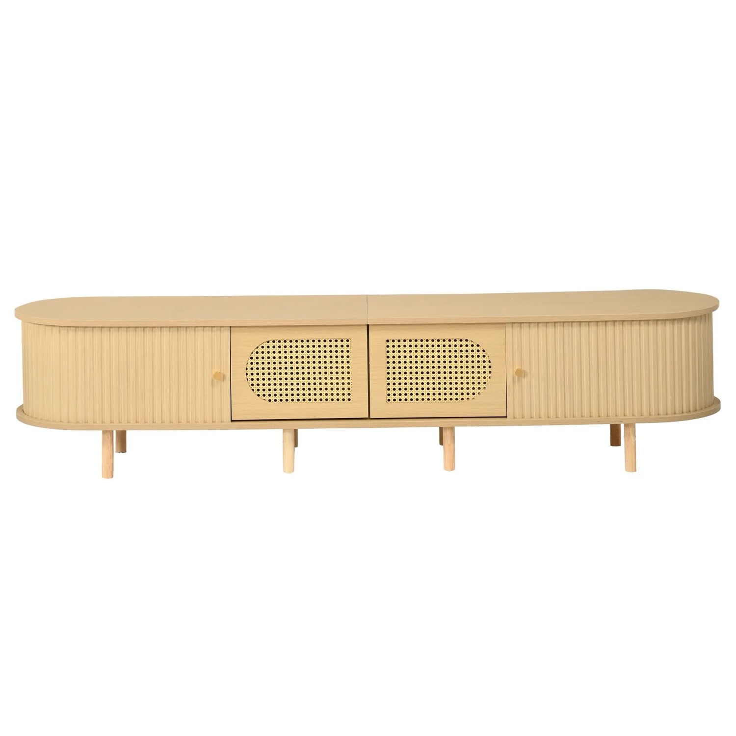 Merax TV Lowboard 180 cm Rattanoptik Schiebetüren Für 75 Zoll TV