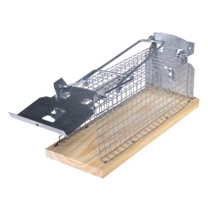 Swissinno Mausefalle: Eckiger, wiederverwendbarer Lebendfang-Käfig aus Draht und Holz.