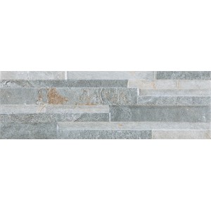 Grauer Wandverblender Eos aus Feinsteinzeug in Natursteinoptik, 17x52 cm.