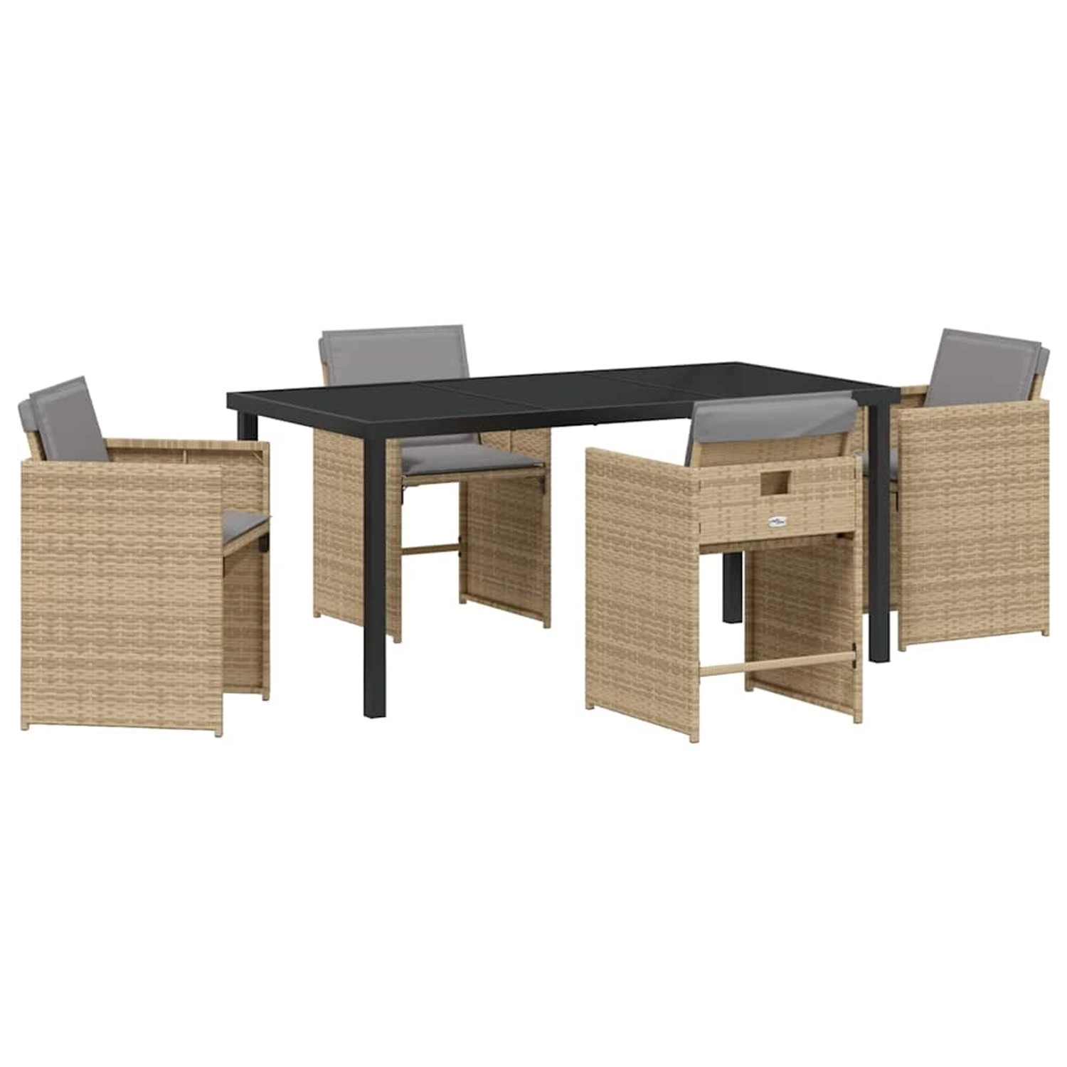 vidaXL 5-Teiliges Garten-Essset mit Kissen in Beige aus Poly Rattan 3379998