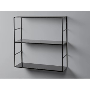 Schwarzes Metall-Regal Pinnock mit 3 Böden, 60x60x20 cm, zur Wandmontage.