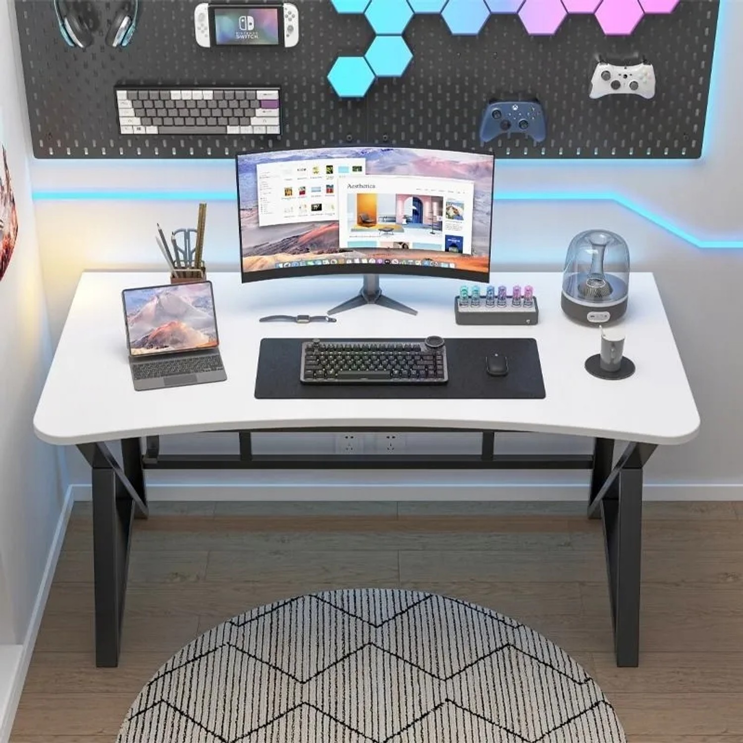 Rebiko Weißer Moderner Gaming-Computertisch für Gamer Loft Groß 120 cm_7