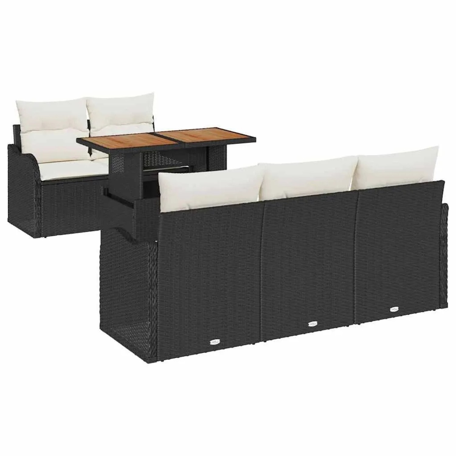 vidaXL Gartensofa-Set mit Kissen 6 Stk Schwarz und Creme Poly-Rattan 334939 günstig online kaufen