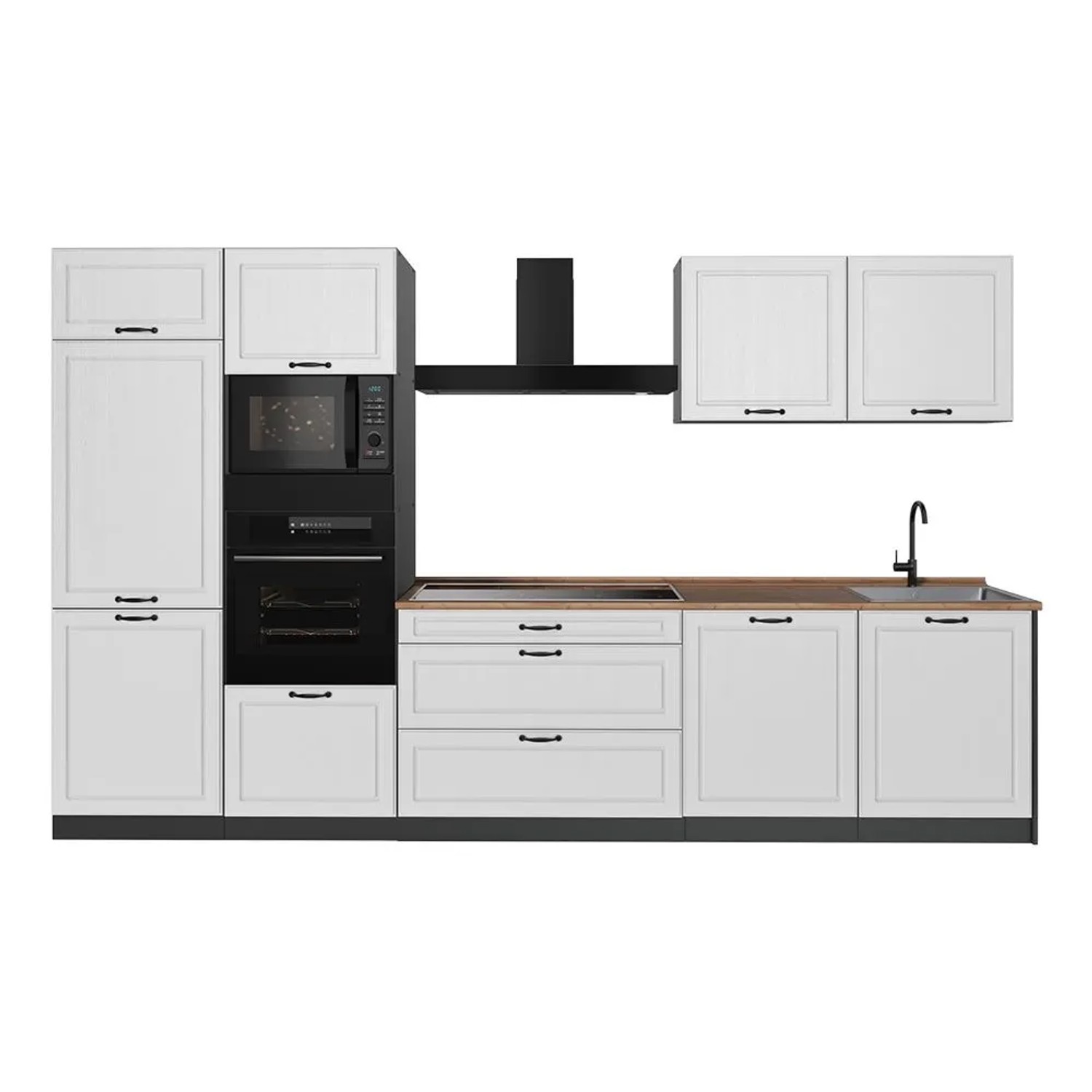 Vicco Küchenzeile R-Line Weiß Landhaus/Anthrazit 340 x 207 Arbeitsplatte Goldkraft Eiche Art Nr 68047