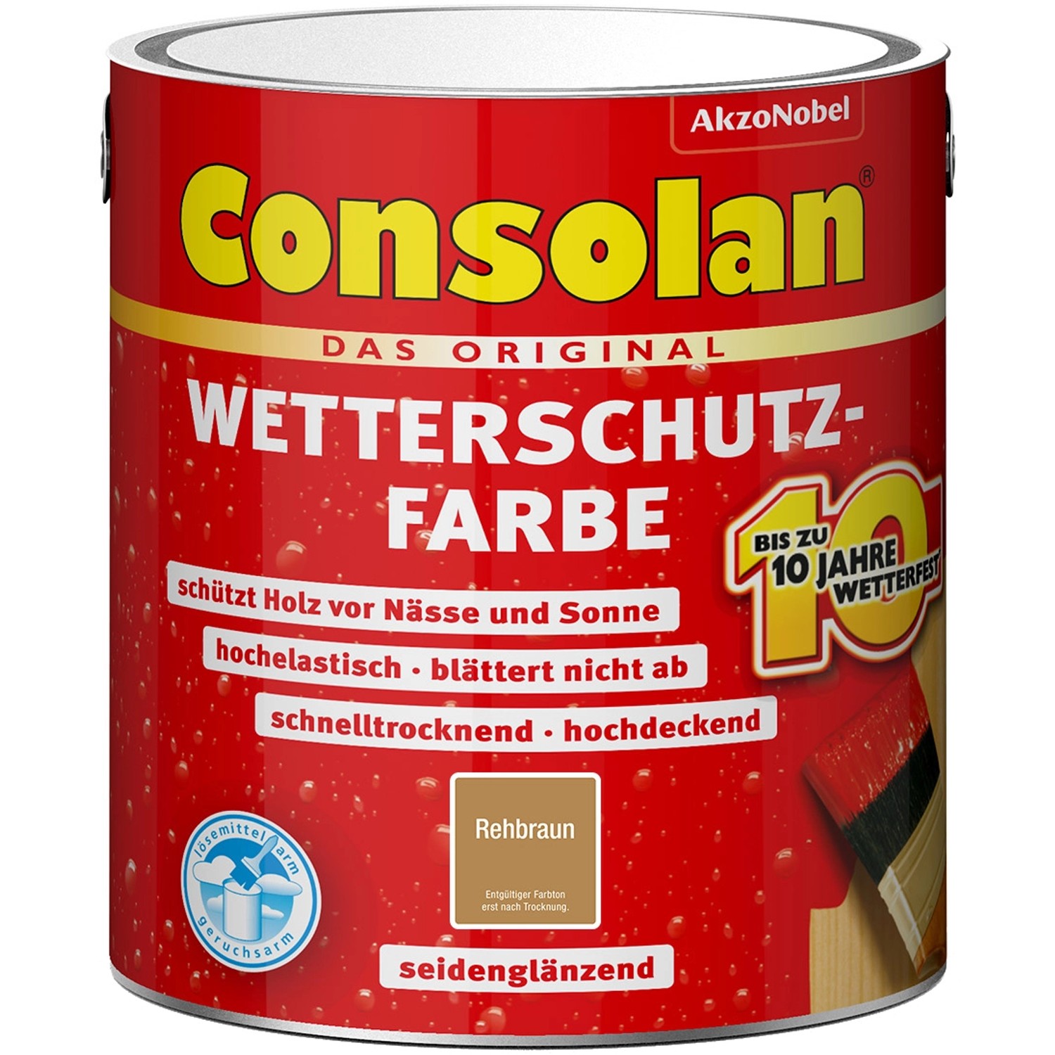 Consolan Wetterschutzfarbe Rehbraun Seidenglänzend 2,5 l