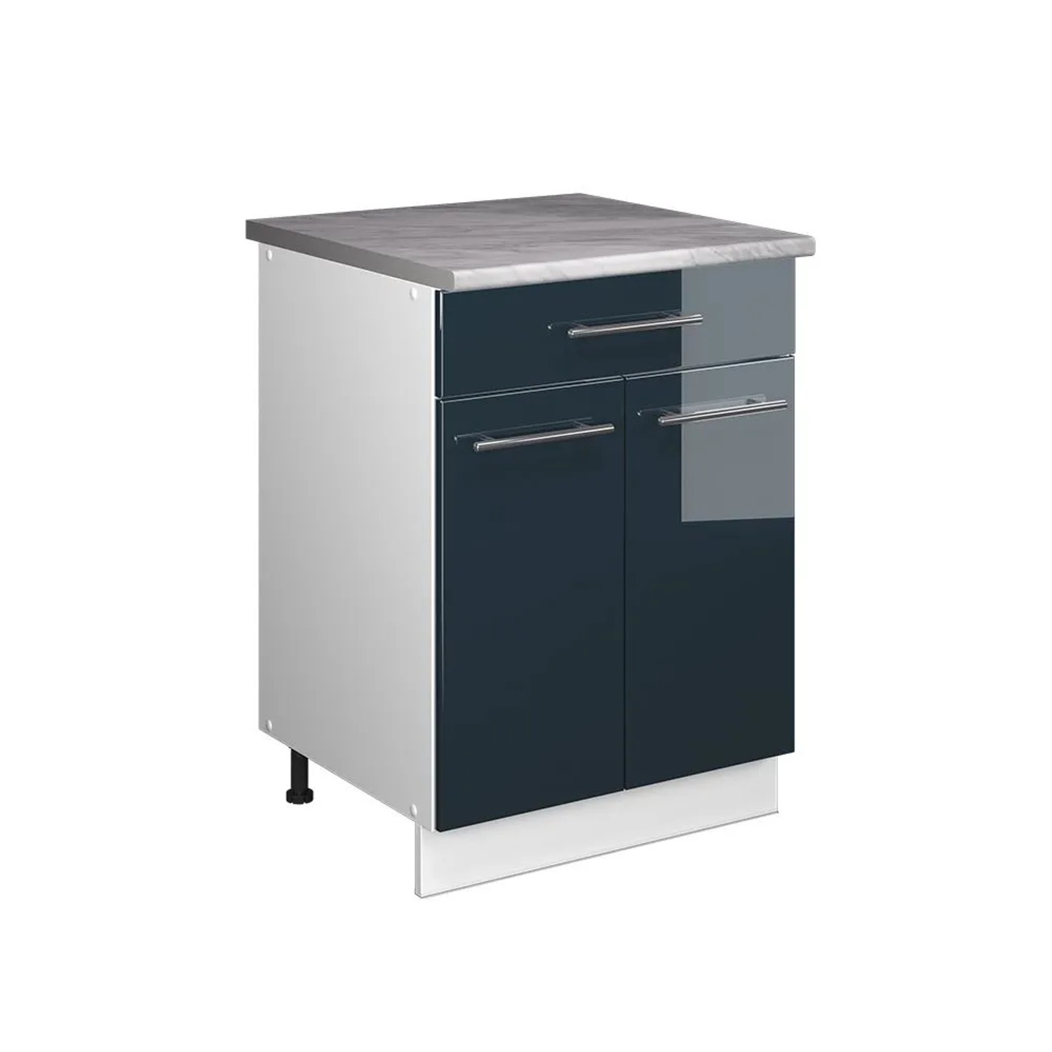 Vicco Unterschrank für Spüle/Kochfeld Fame-Line Dunkelblau Hochglanz/Weiß 60 x 82 mit Schublade AP Marmor Art Nr 60980