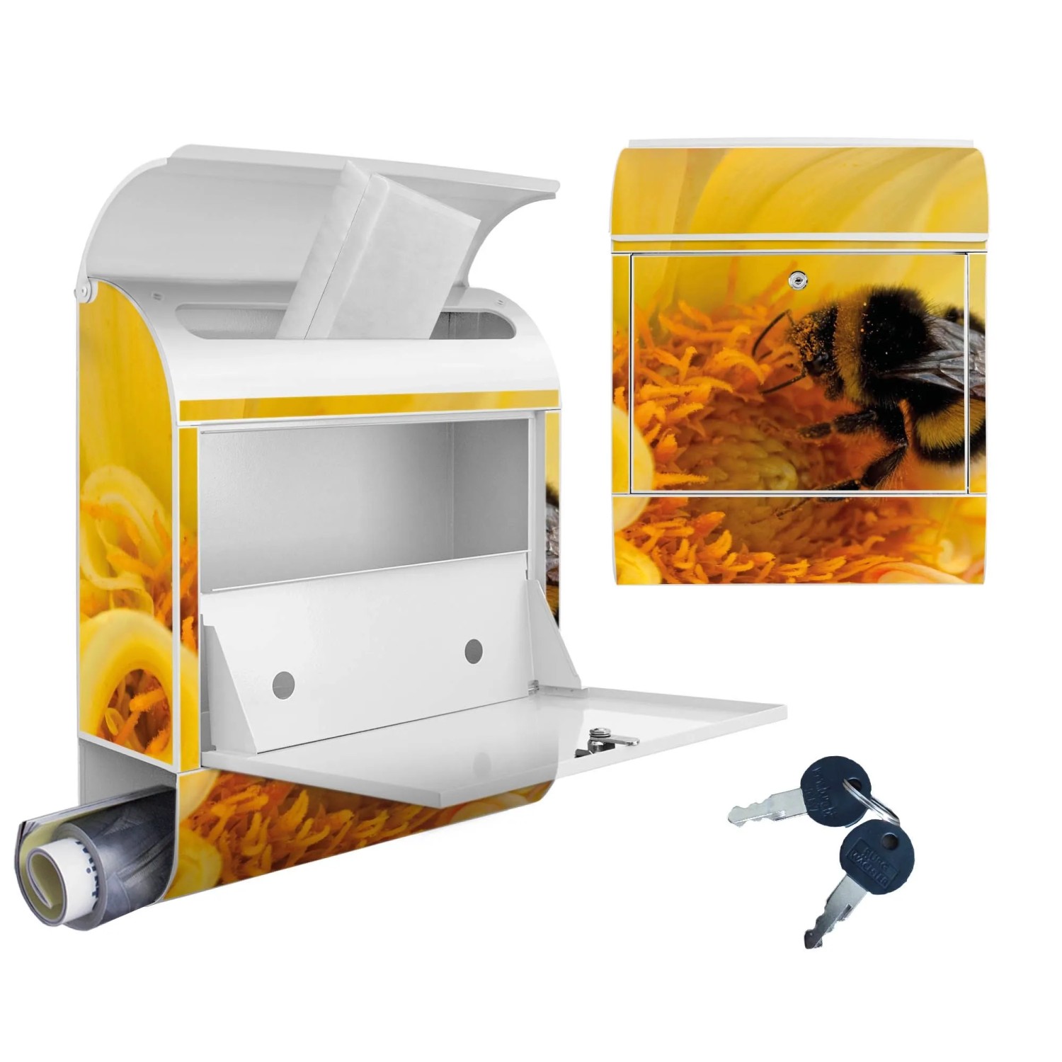 Banjado Design Briefkasten Weiß Pulverbeschichtet 39x47x14cm 2 Schlüssel Mit Zeitungsfach Motiv Hummel_5