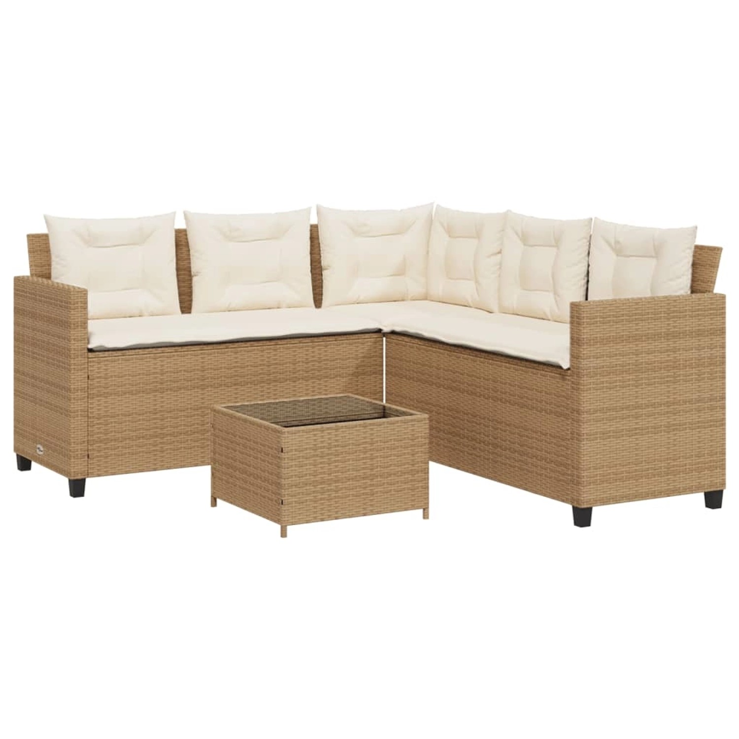 vidaXL Gartensofa in L-Form mit Tisch und Kissen Beige Poly Rattan 369043