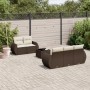 Braune 6-tlg. vidaXL Garten-Sofagarnitur aus Poly Rattan mit cremefarbenen Kissen.