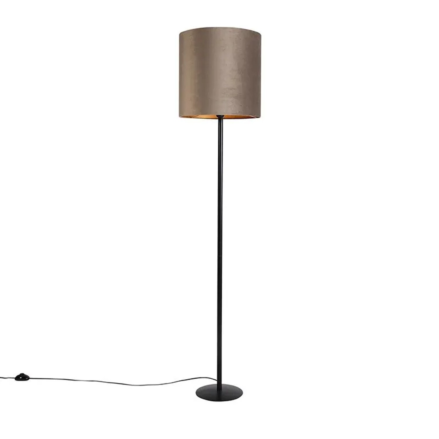 QAZQA Stehlampe Schwarz mit Veloursschirm Taupe Gold 40 cm Simplo