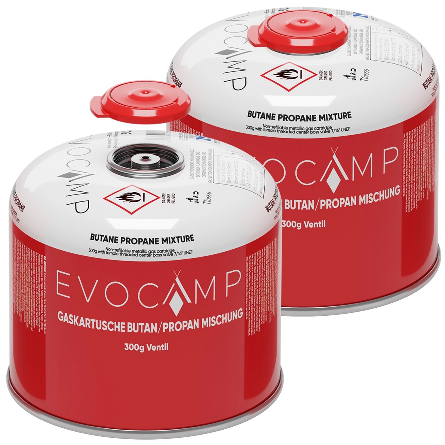 Evocamp Gaskartusche 2 Stück 300g Butan Propan Schraubventil für Camping Weber Q100