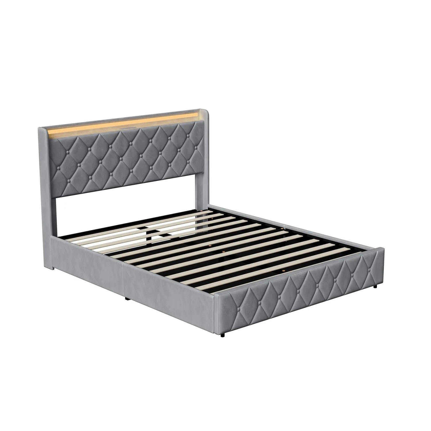 PXloue Doppelbett 160x200 Grau mit LED und  Ladestation Grau