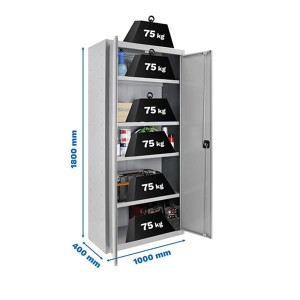 PROREGAL Stahlschrank AMEGO HxBxT 180 x 100 x 40 cm 4x Fachboden Grau-Grau Metallschrank Flügeltürenschrank