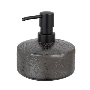Schöner Wohnen Seifenspender Rufina aus Keramik in Dunkelgrau mit schwarzem Pumpkopf.