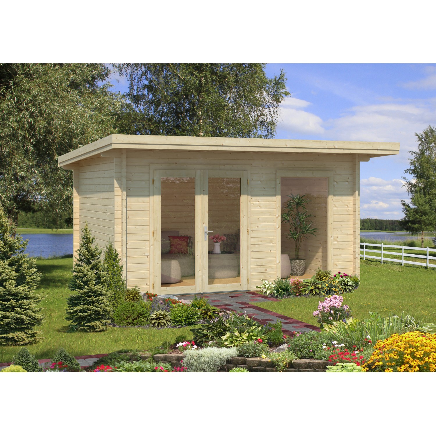 Palmako Gartenhaus Heidi 410 x 300 cm Lackiert Hellgrau-Anthrazit FSC® günstig online kaufen