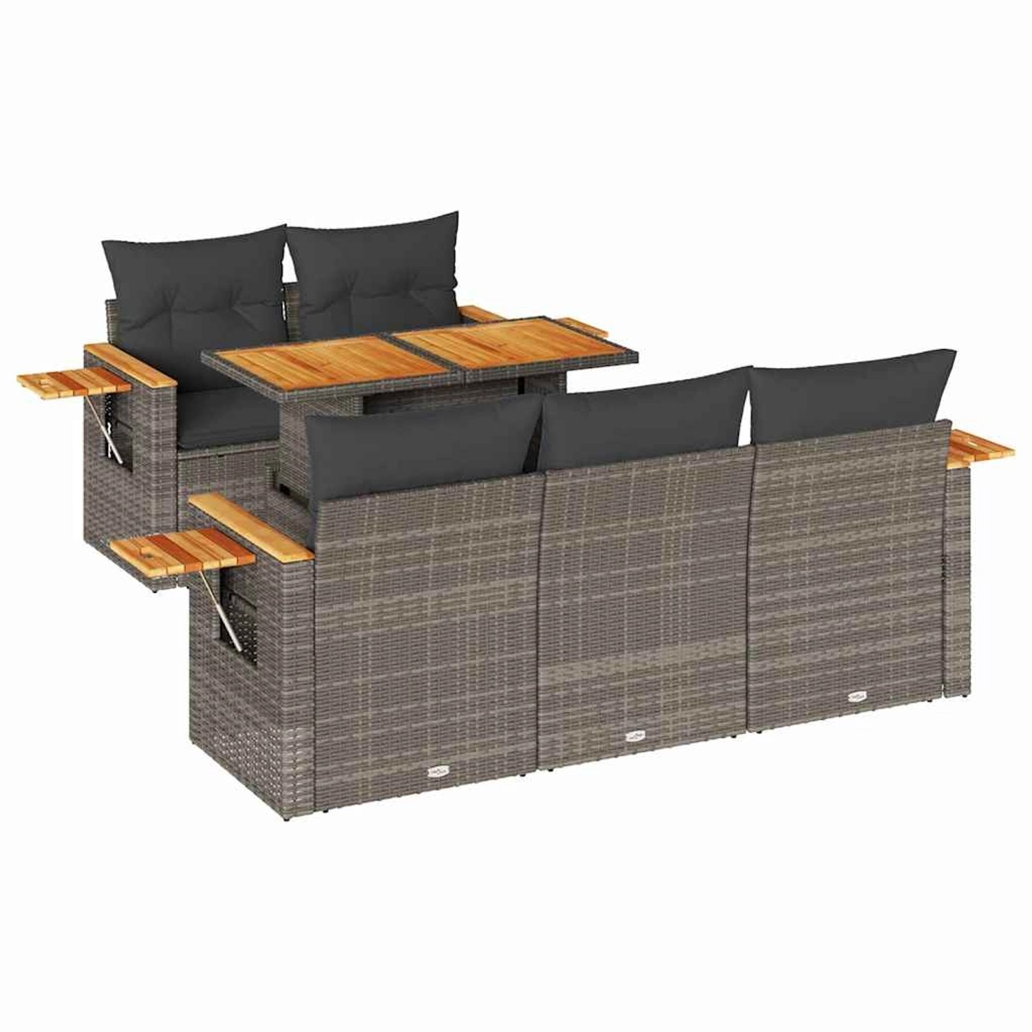 vidaXL 6-Tlg Garten-Sofagarnitur mit Kissen Grau Poly Rattan Akazie 3327553 günstig online kaufen