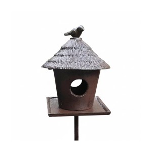 Relaxdays Vogelfutterhaus Gusseisen Braun Freistehend Witterungsbeständig mit Ständer 110 cm x 15,5 cm x 15,5 cm 3 kg