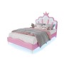 PXloue Kinderbett 90x190 cm RosaLED-Kinderbett mit Verstellbarem KopfteilPU-Polsterbett
