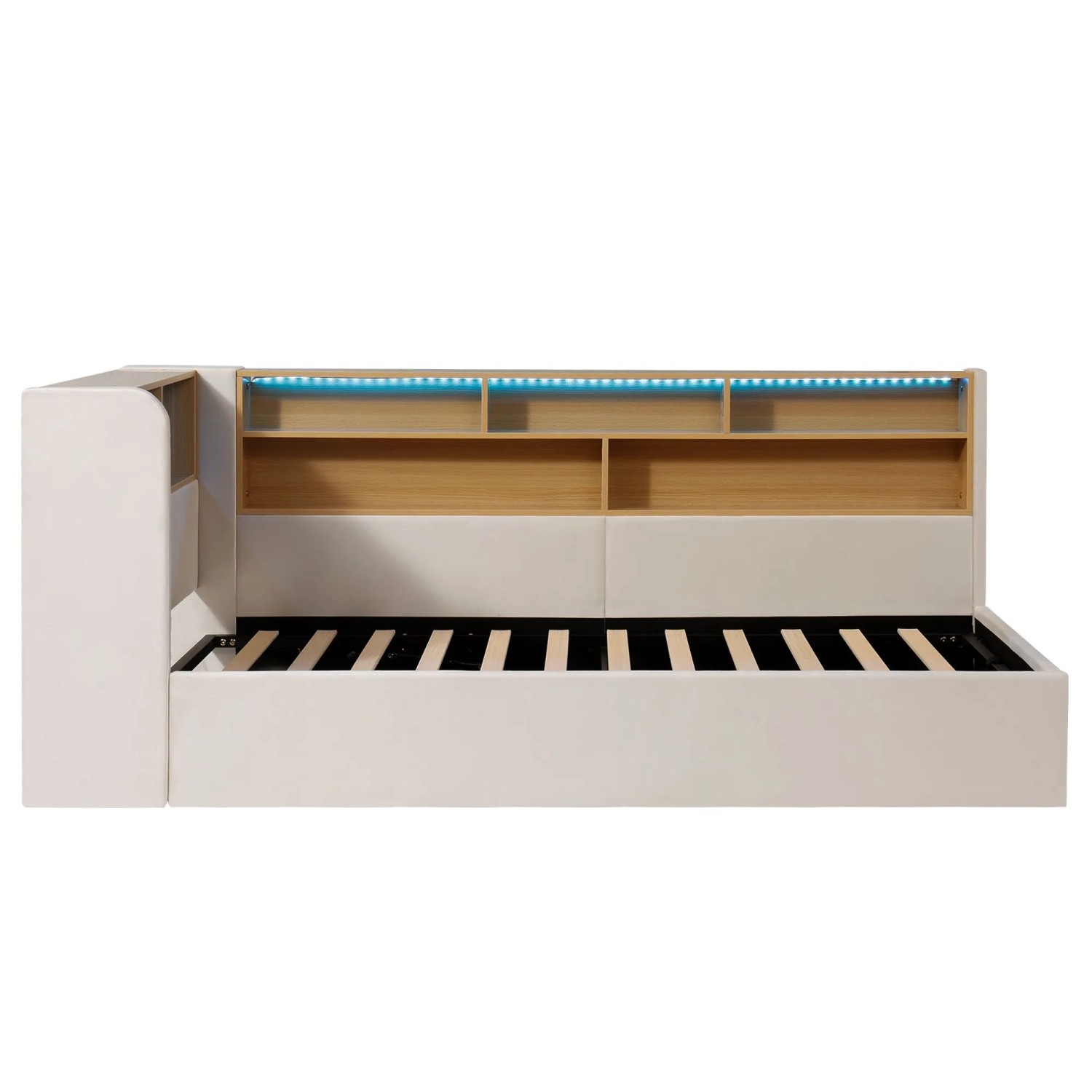 Merax Daybett 90 x 200 cm mit Stauraum LED USB Rückenlehne Samt Beige