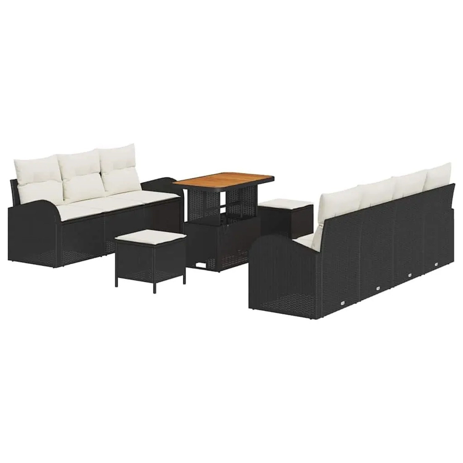 vidaXL Garten-Sofa-Set mit Kissen 10-Tlg Schwarz und Creme 3364310