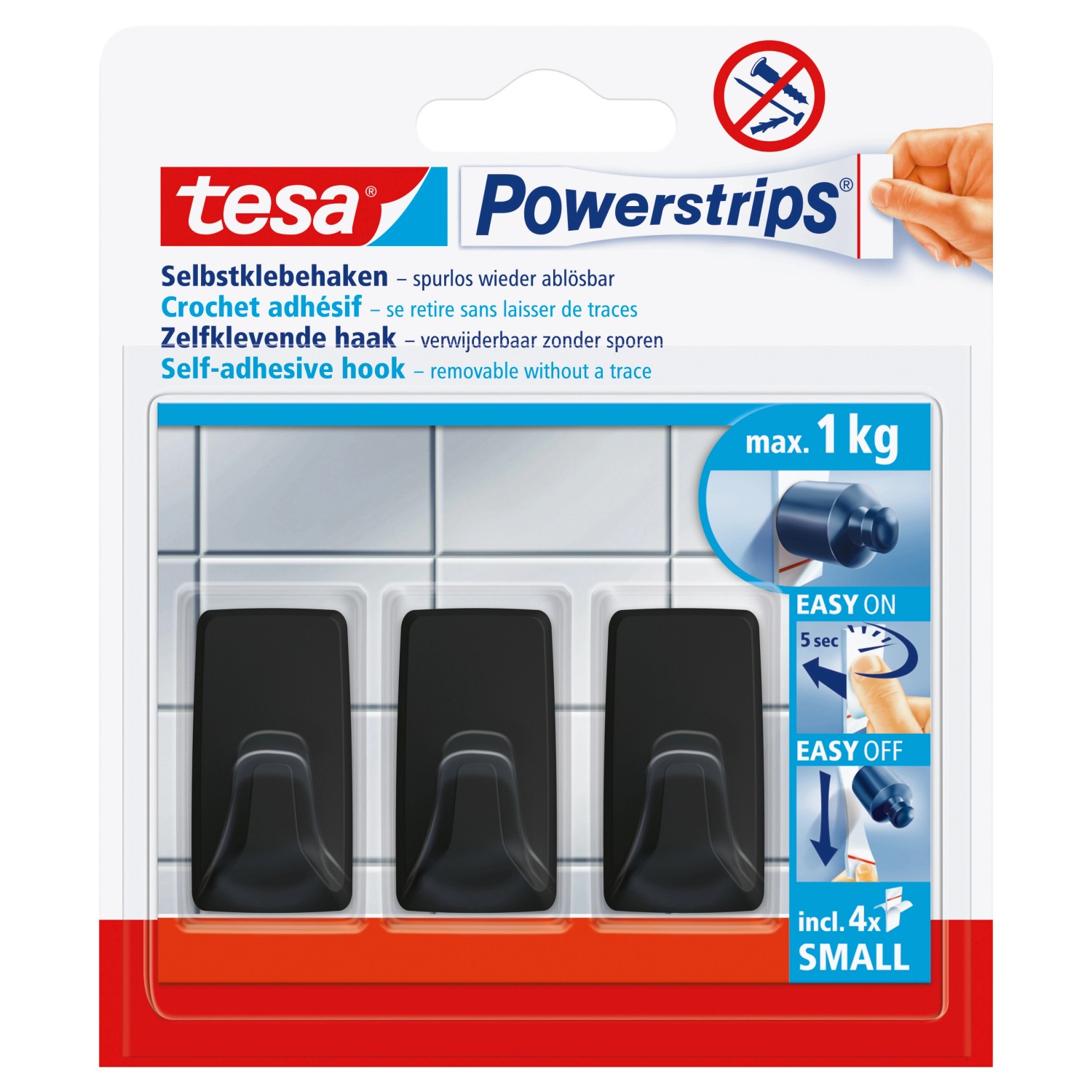 Tesa Powerstrips Selbstklebehaken S Eckig Schwarz 3 Stück