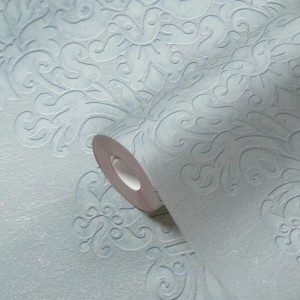 PROFHOME Barock Tapete in Mintgrau/Silber mit schimmerndem Ornament-Muster.