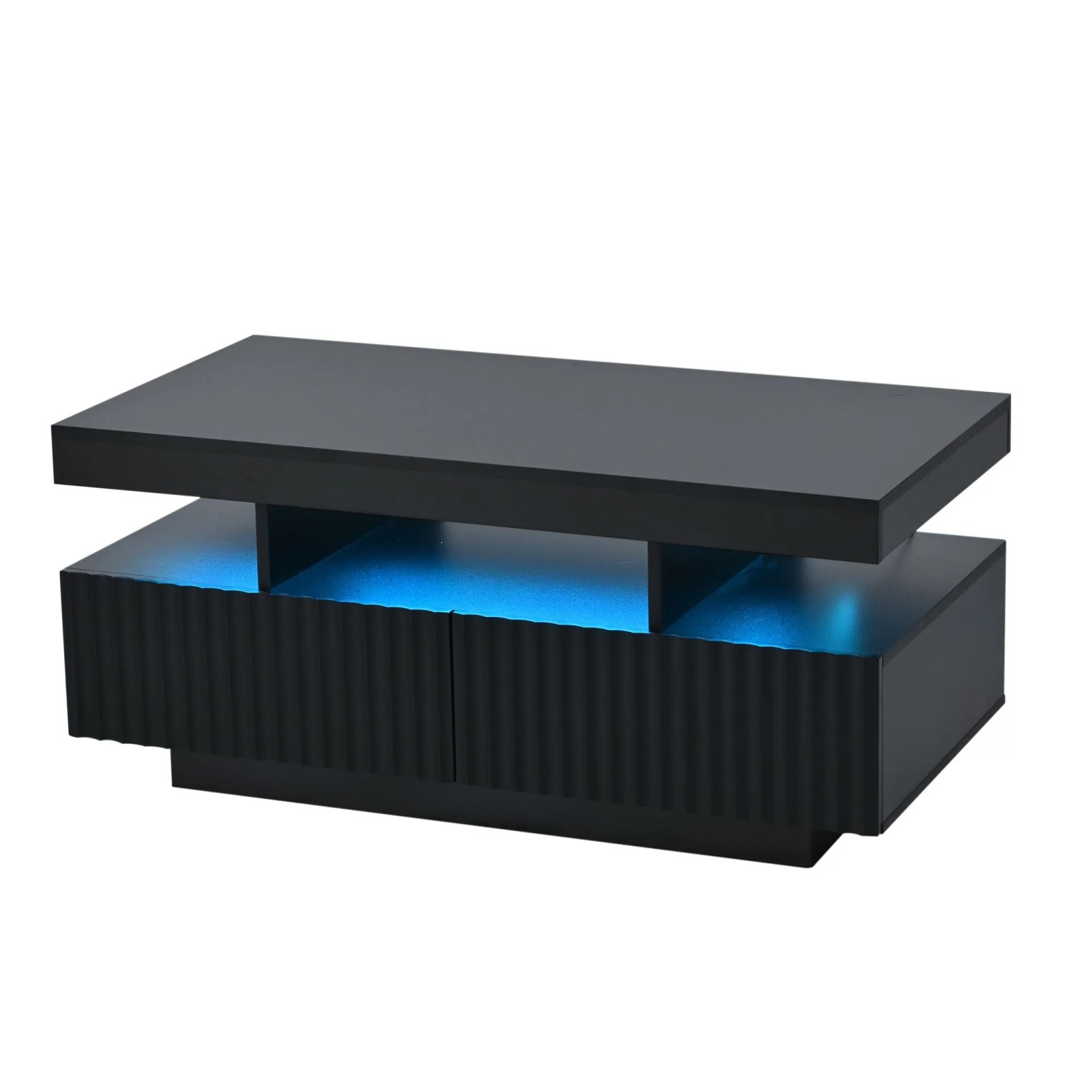 okwish Couchtisch mit LED Schubladen Streifen Design 100x50x45cm Hochglanz Schwarz