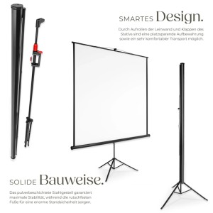 Tectake Beamer Leinwand  Ausziehbar Mit Standfestem  Klappbarem Stativ 203 x 203 cm 212 x 90 x 260 cm Weiß