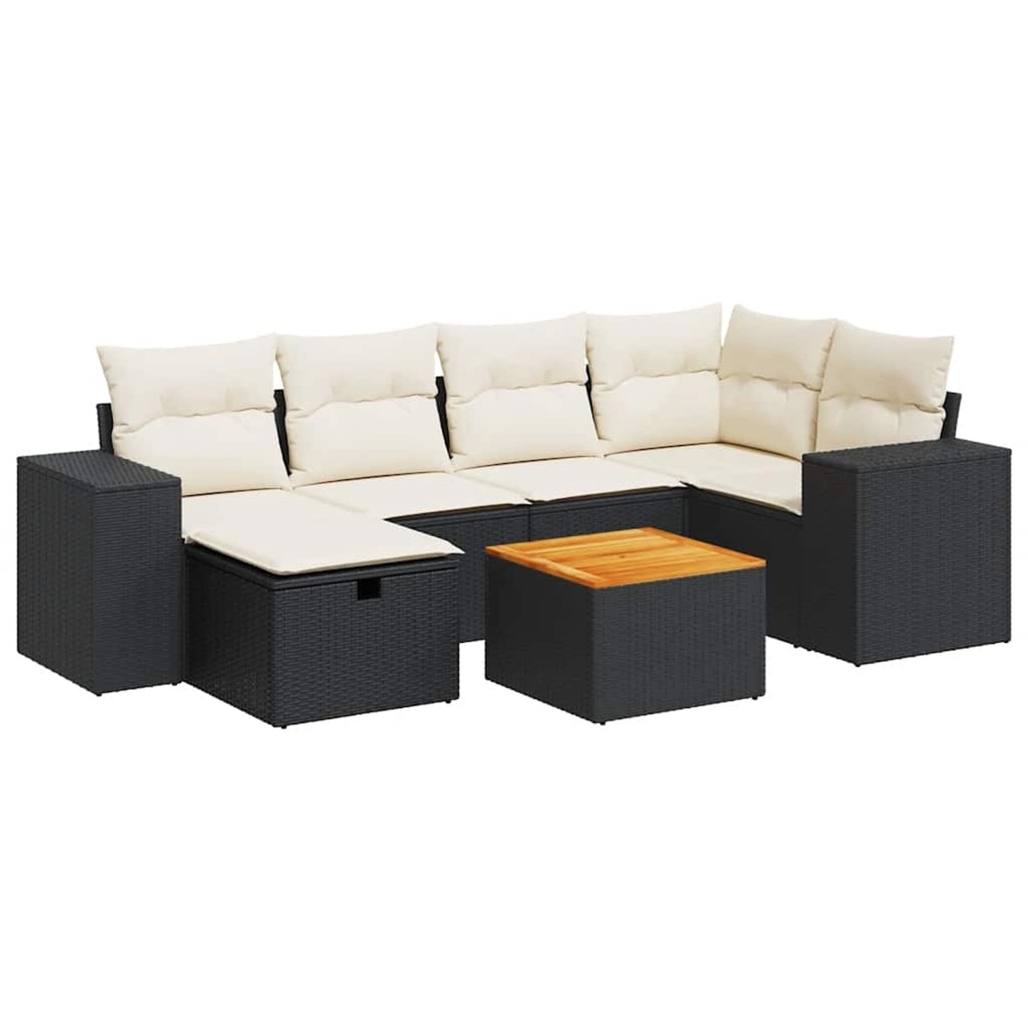 vidaXL 7-Tlg Garten-Sofagarnitur mit Kissen Schwarz Poly Rattan 3325871