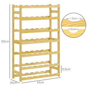 Weinregal aus Holz für 42 Flaschen, 7 Ebenen, mit Kippschutz, naturfarben, 63x25x102cm.