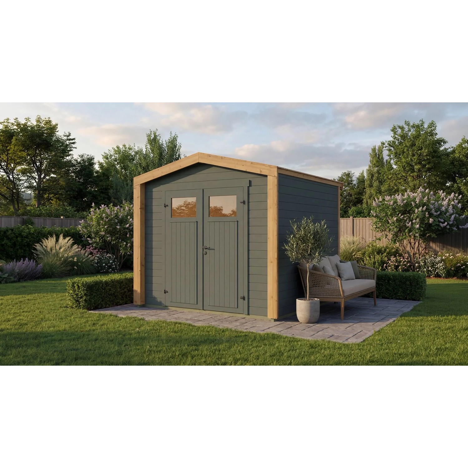 Weka Holz-Gartenhaus Killarney Satteldach Grau-Grün Lasiert 248 cm x 248 cm