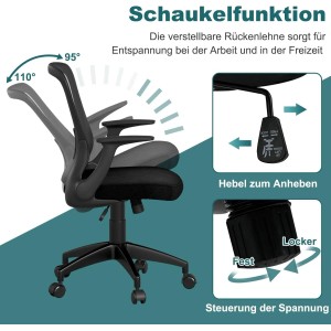 Costway Ergonomischer Drehstuhl mit Hochklappbaren Armlehnen Schwarz