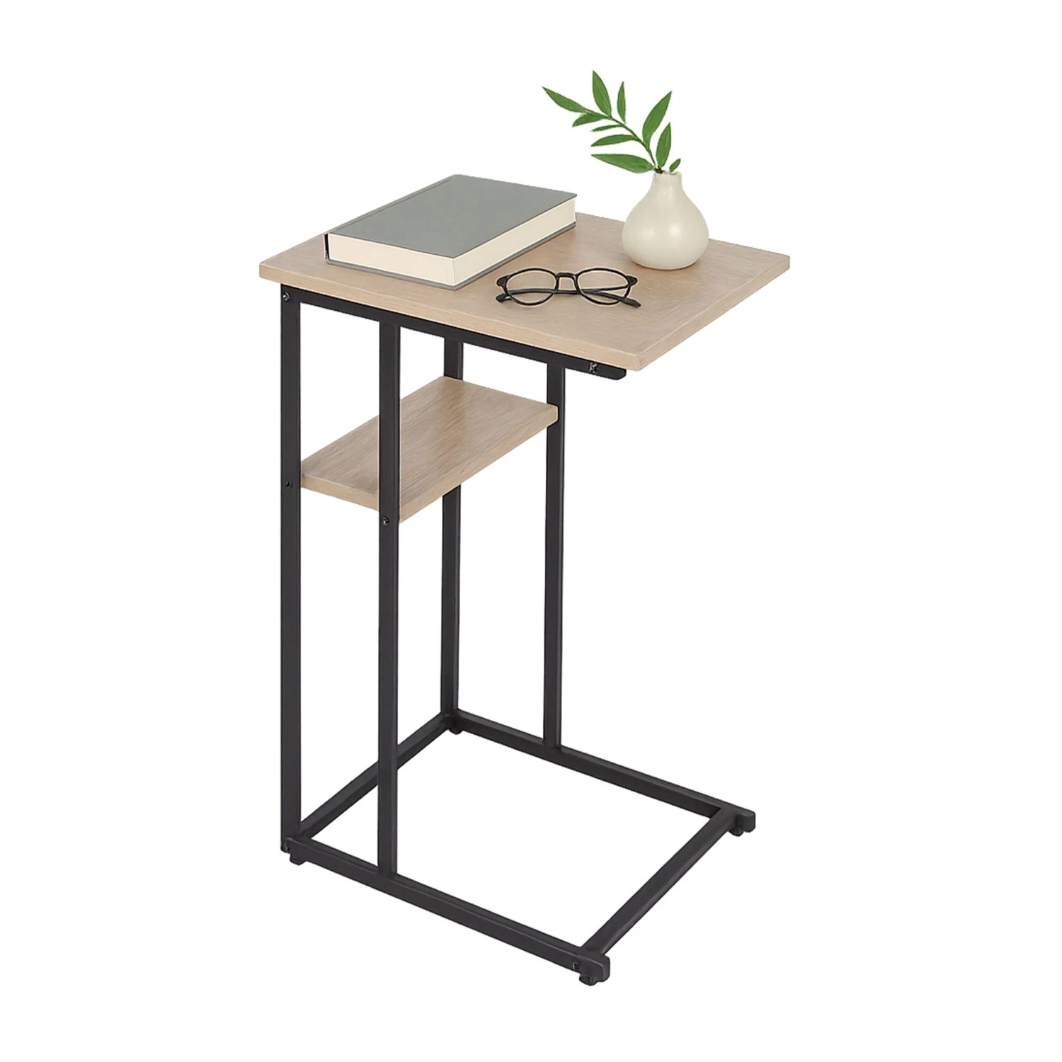 Relaxdays Beistelltisch MDF Eisen Holzoptik Schwarz mit 2 Ablagen 60 x 40 x 30 cm
