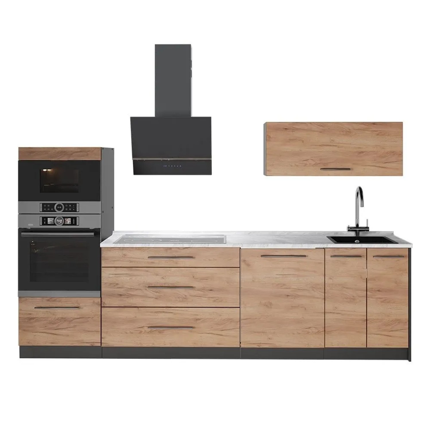 Vicco Küchenzeile Fame-Line Goldkraft Eiche/Anthrazit 280 x 154 AP Marmor Art Nr 64741