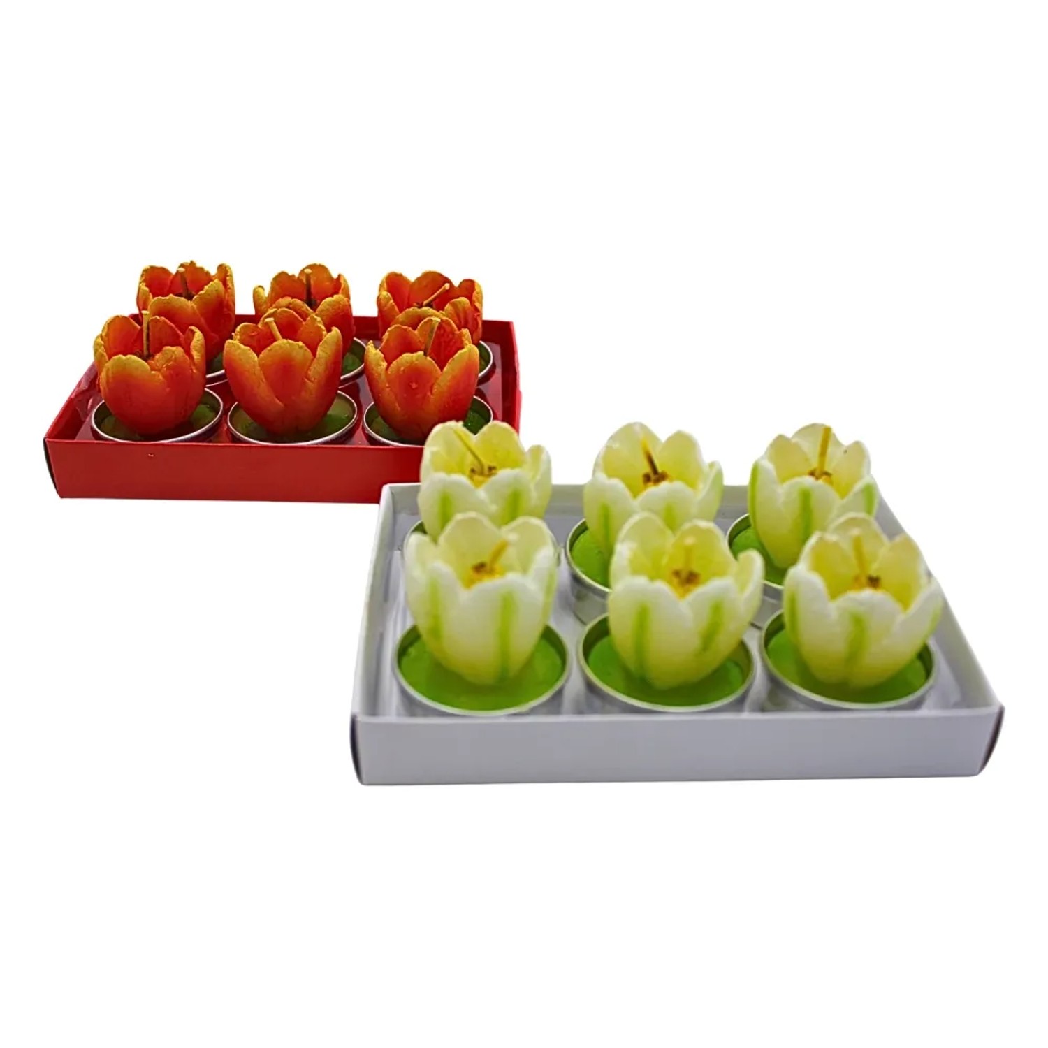 Dekohelden24 12er Set Teelicht in Form einer TulpeTischkerze Tulpenkerze Maße je Kerze  4 x 4 x 7 cm