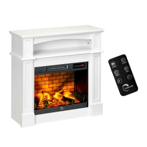 Weißer Sannover Elektrokamin Sifora mit Flammeneffekt, Holzscheiten und Fernbedienung. 2000 W Heizleistung.