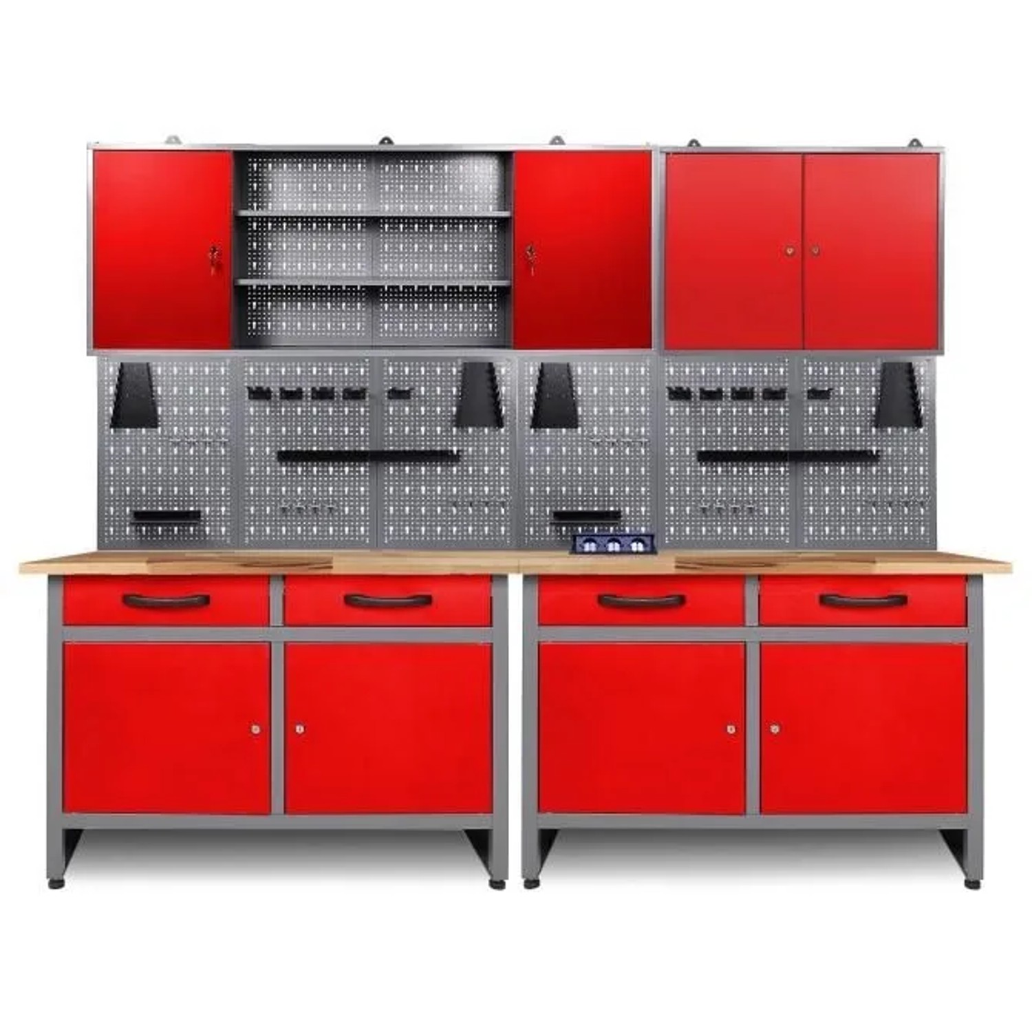 Ondis24 Werkstatt Set Werner 240 cm 2 Schränke 160/80 Rot