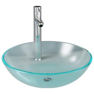 vidaXL Waschbecken-Set mit Wasserhahn und Ablaufgarnitur, mattiertes Glas, Chrom.
