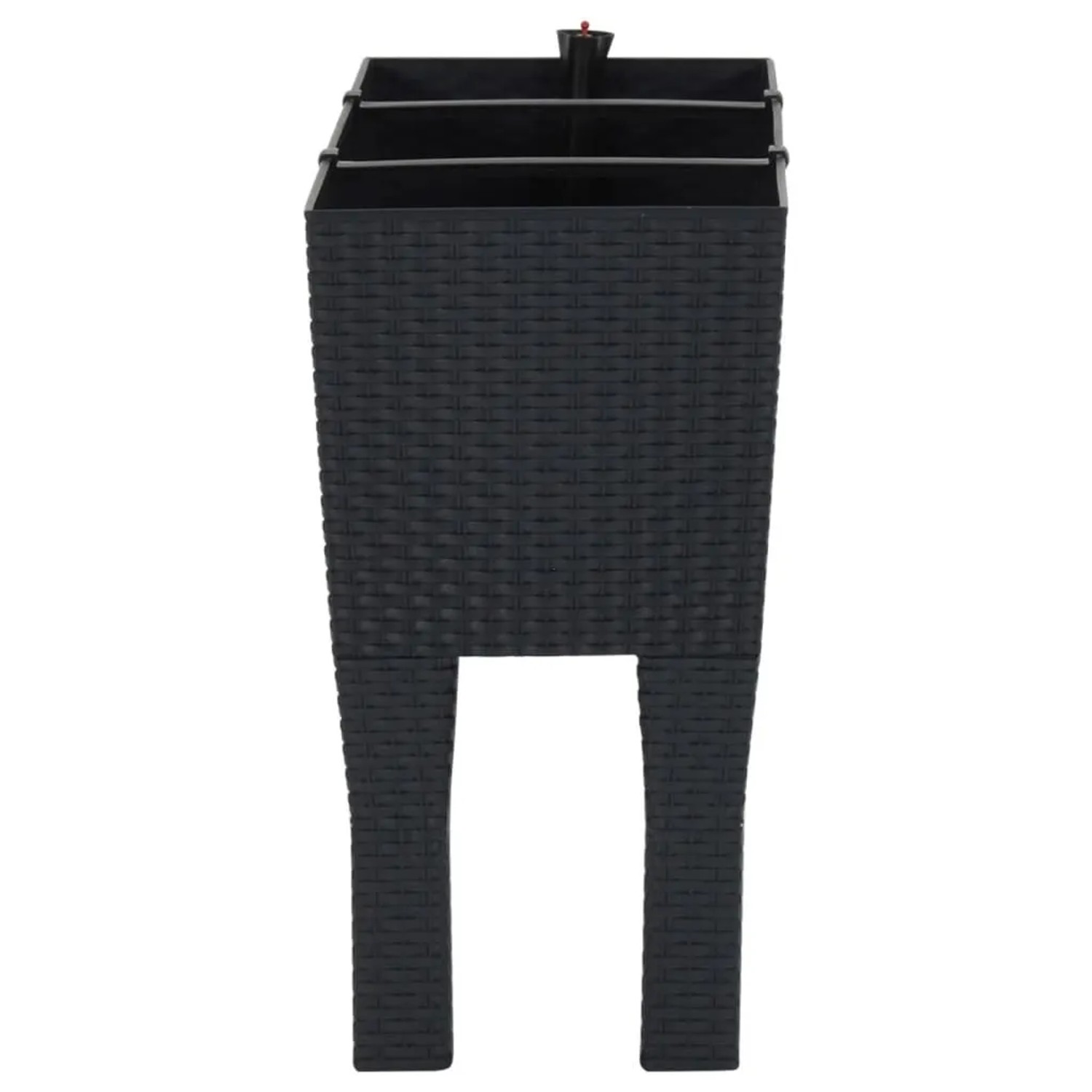 Anthrazitfarbenes furnicato Hochbeet (60x25x46 cm) aus PP-Rattan mit Bewässerungssystem.